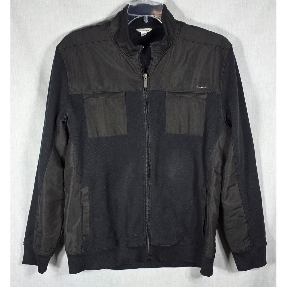 Calvin Klein Men's Full Zip Mixed Media Jacket Black XL Mock Neck